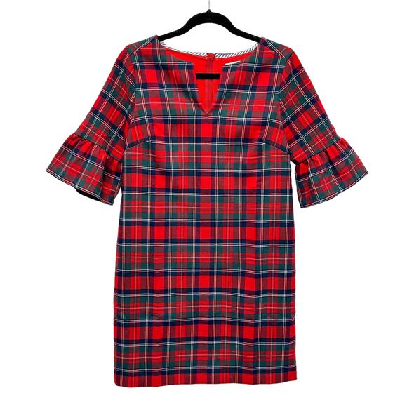 Vineyard Vines Red Greenwich Tartan Plaid Elbow Sleeve Shift Dress Womens 2 - Picture 1 of 8